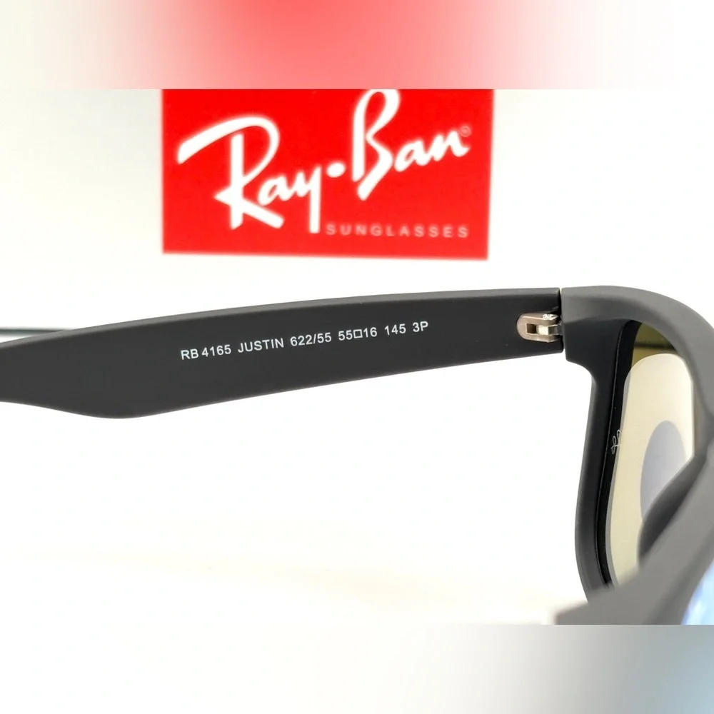 Ray-Ban Polarized Sunglasses Blue Mirror Wayfarer RB4165 Black Rubber Soft 202 - Picture 8 of 15